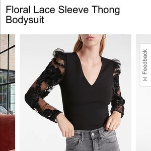 NWOT Small Floral Lace Sleeve Thong Bodysuit